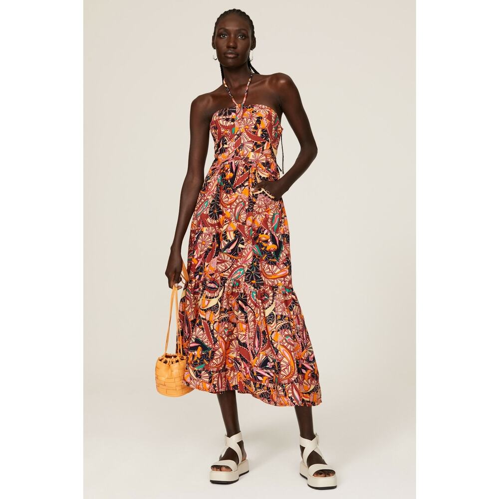 A.L.C. Adelle Orange Kaleidoscope Print Halter Sleeveless A-Line Midi Dress Sz 6